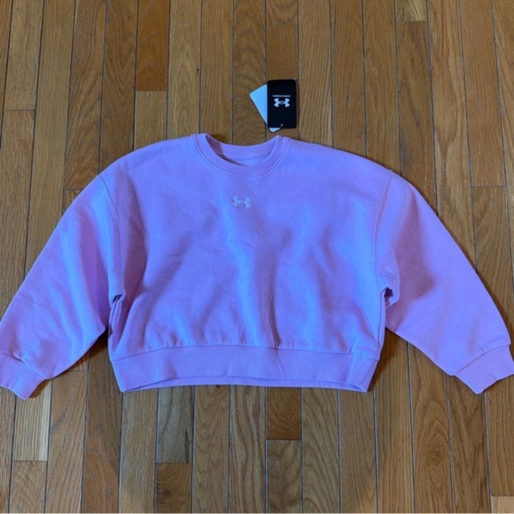New NWT Under Armour Cropped Rival Fleece Sweatshirt Youth Small Girls YS Pink
